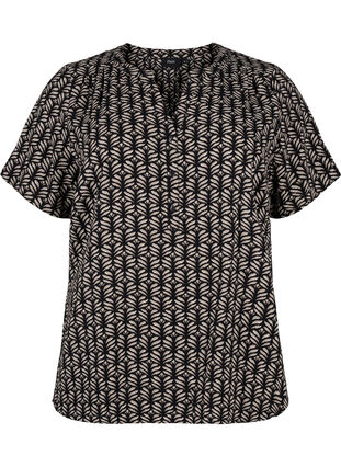 Zizzifashion Blouse with short sleeves and v-neck, Black S.Graphic AOP, Packshot image number 0