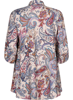 Zizzifashion Paisley print viscose tunic with 3/4 sleeves, Sand Do. Paisley AOP, Packshot image number 1