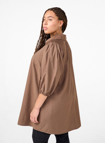 Zizzifashion Viscose tunic with V-neck and collar, Chocolate Chip, Model image number 1