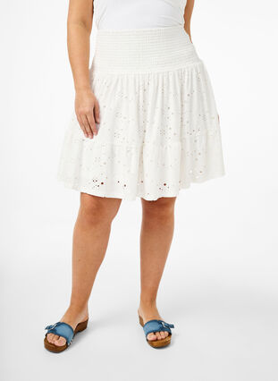 Zizzifashion Smock skirt with hole pattern, Bright White, Model image number 2