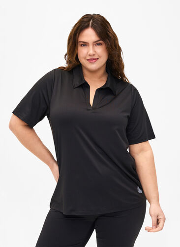 Zizzifashion Polo T-shirt with v-neck, Black, Model image number 0