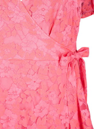 Zizzifashion Wrap dress with lace and short sleeves, Pink Carnation, Packshot image number 2