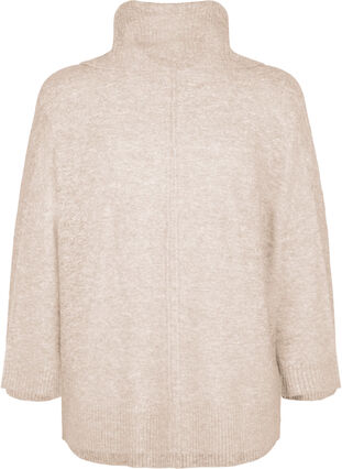 Zizzifashion Melange knit sweater with turtleneck, Simply Taupe Mel., Packshot image number 1