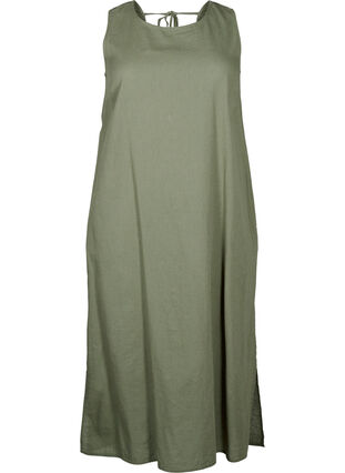 Zizzifashion Sleeveless cotton blend dress with linen, Deep Lichen Green, Packshot image number 0