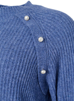 Zizzifashion Melange pullover with pearl buttons, Coastal Fjord Mel., Packshot image number 2