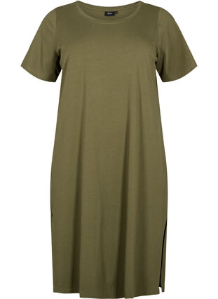 Zizzifashion Cotton dress with short sleeves, Ivy Green, Packshot image number 0