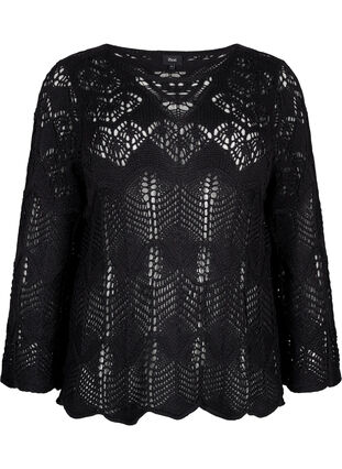 Zizzifashion Knitted blouse with lace pattern, Black, Packshot image number 0