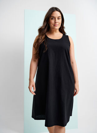 Zizzifashion Sleeveless cotton dress with A-line cut, Black, Image image number 1