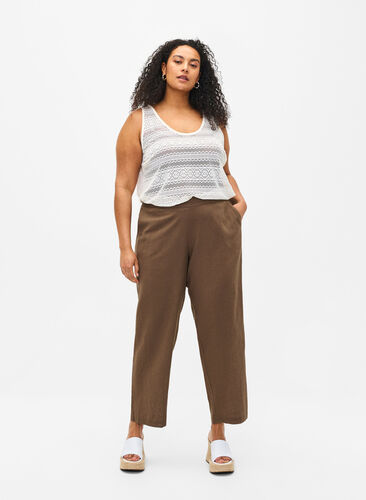 Zizzifashion Loose pants in linen-cotton blend, Cub, Model image number 0