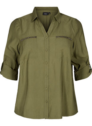 Zizzifashion Shirt with studs and 3/4 sleeves, Winter Moss, Packshot image number 0