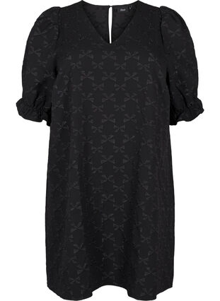 Zizzifashion Short jacquard dress with bows, Black W. Bow, Packshot image number 0