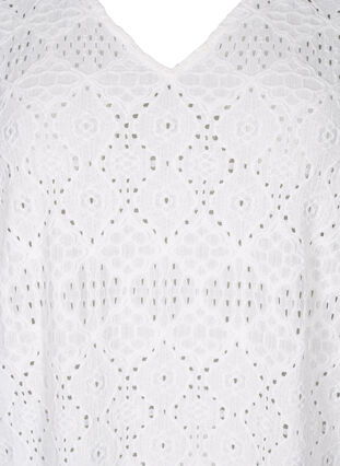 Zizzifashion Short dress with v-neck and hole pattern, Bright White, Packshot image number 2