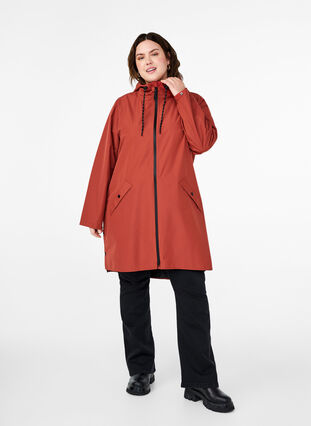 Zizzifashion Rain jacket with pockets and hood, Chili Oil, Model image number 3