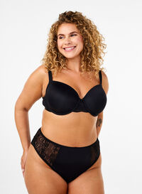 Lace brazilian panties in microfibre, Black, Model