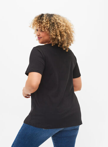 Zizzifashion Solid-coloured basic cotton T-shirt, Black, Model image number 1