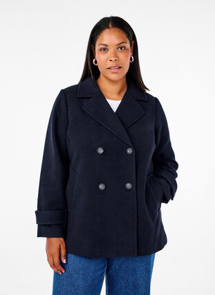 Zizzifashion Short wool coat with pockets, Dark Navy, Model image number 0