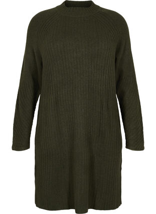 Zizzifashion Ribbed Knit Dress with Turtleneck, Forest Night Mel., Packshot image number 0