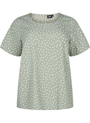 Zizzifashion FLASH - Short sleeve blouse with print, Iceberg Green Dot, Packshot image number 0