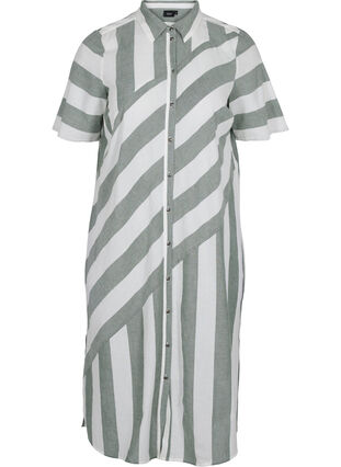 Zizzifashion Short-sleeved cotton shirt dress with stripes, Thyme Stripe, Packshot image number 0