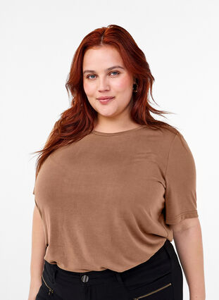 Zizzifashion T-shirt in TENCEL™ Modal with round neck, Coca Mocha, Model image number 0