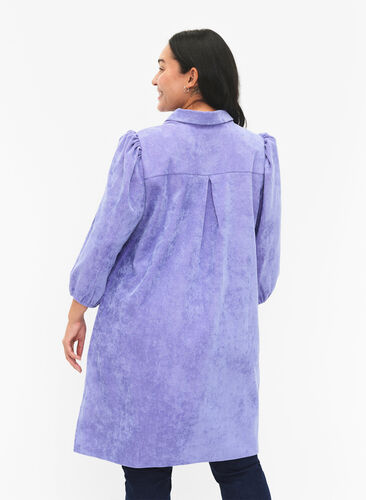 Zizzifashion Corduroy dress with 3/4 sleeves and buttons, Lavender Violet, Model image number 1