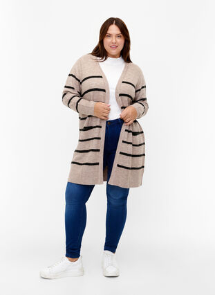 Zizzifashion Striped knit cardigan, Simply Taupe Mel., Model image number 2