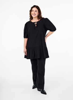 Zizzifashion Tunic in viscose with ties, Black, Model image number 2