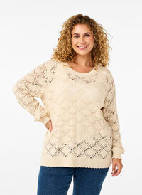 Knitted blouse with scallop pattern, Birch, Model