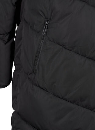 Zizzifashion Long puffer coat with hood and pockets, Black, Packshot image number 3