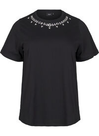 T-shirt with round neck and rhinestones