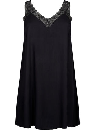 Zizzifashion Strap dress in viscose with lace, Black, Packshot image number 0