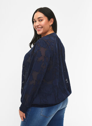 Zizzifashion Jacquard blouse with smocking, Navy Blazer, Model image number 1