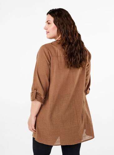 Zizzifashion Cotton tunic with 3/4 sleeves, Coca Mocha, Model image number 1