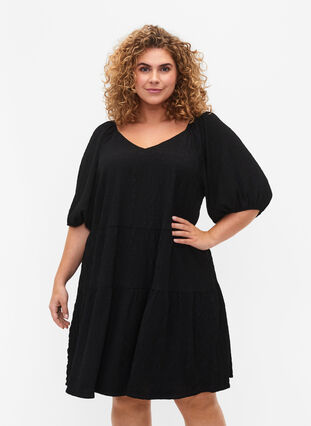 Zizzifashion A-shaped short dress with a V-neck, Black, Model image number 0