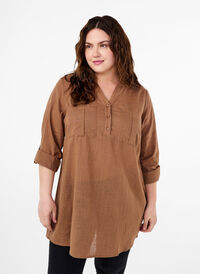 Cotton tunic with 3/4 sleeves, Coca Mocha, Model