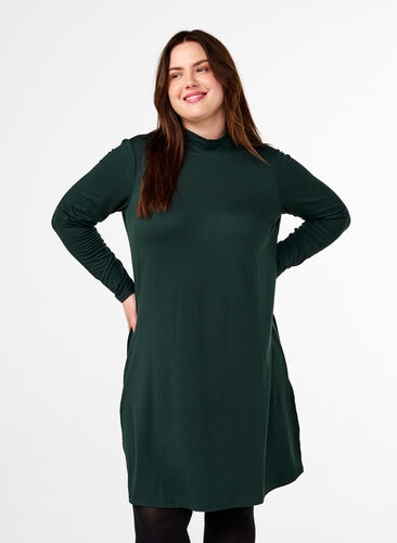 Zizzifashion FLASH - Long sleeve dress with turtleneck, Scarab, Model image number 0