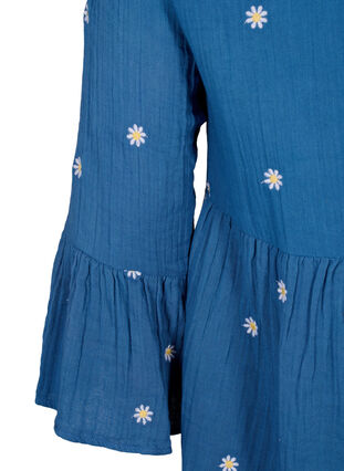 Zizzifashion Soft cotton dress with embroidered flowers, Blue Horizon Daisy, Packshot image number 3