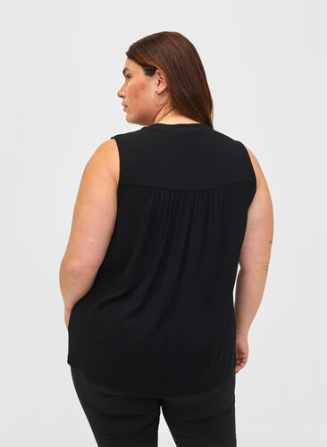 Zizzifashion Sleeveless viscose blouse with crochet detail, Black, Model image number 1