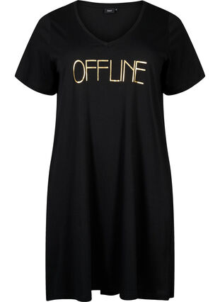 Zizzifashion Organic cotton nightdress with V-neck, Black Offline, Packshot image number 0