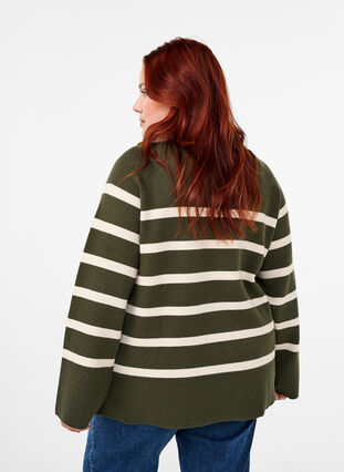 Zizzifashion Striped knitted blouse with round neck, D. Bag Birch Stripe, Model image number 1