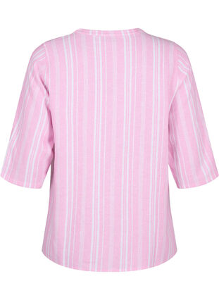 Zizzifashion Striped blouse in linen-viscose blend, Rosebloom Wh.Stripe, Packshot image number 1