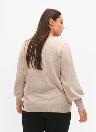 Zizzifashion Knitted blouse with viscose and balloon sleeves, Simply Taupe Mel., Model image number 1