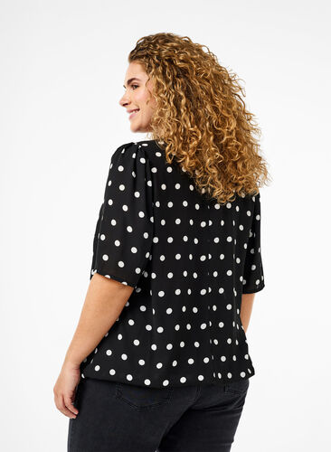 Zizzifashion Dotted blouse with short sleeves, Black W. White Dot, Model image number 1