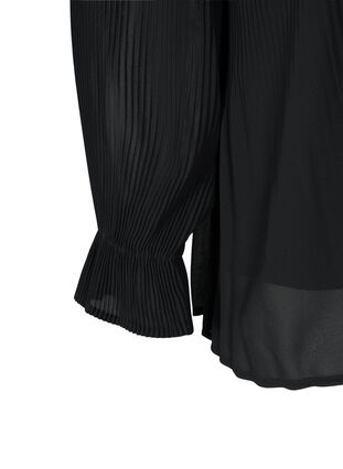 Zizzifashion Long sleeve pleated blouse with V-neck, Black, Packshot image number 3