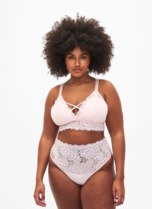 Zizzifashion Bralette with string detail and soft padding, Peach Blush, Model image number 3