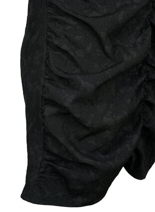 Zizzifashion Short-sleeved dress with textured fabric and drapes, Black, Packshot image number 3