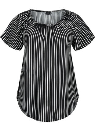 Zizzifashion Striped viscose blouse with short sleeves, Black/ White Stripe, Packshot image number 0