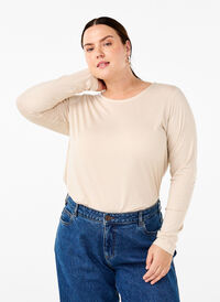 Long-sleeved T-shirt with round neck, Oatmeal Mel., Model