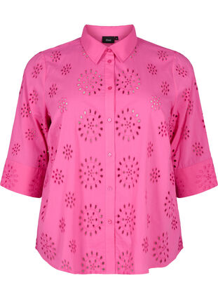 Zizzifashion Shirt blouse with embroidery anglaise and 3/4 sleeves, Raspberry Rose, Packshot image number 0