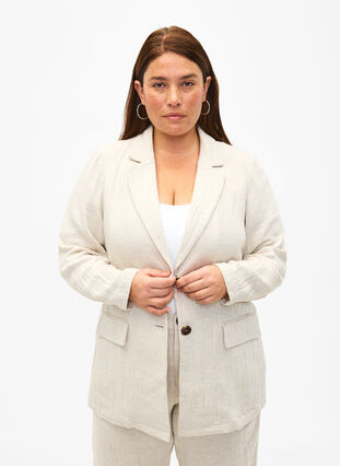 Zizzifashion Blazer in a material blend with linen, Rainy Day, Model image number 0
